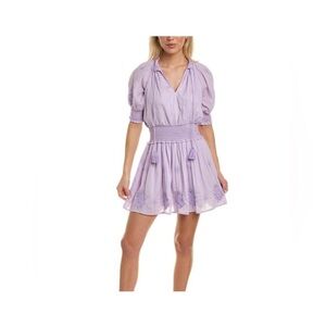 NWT Roller Rabbit Paraiso Fiorella Smocked Mini Dress Lilac Embroidered Floral